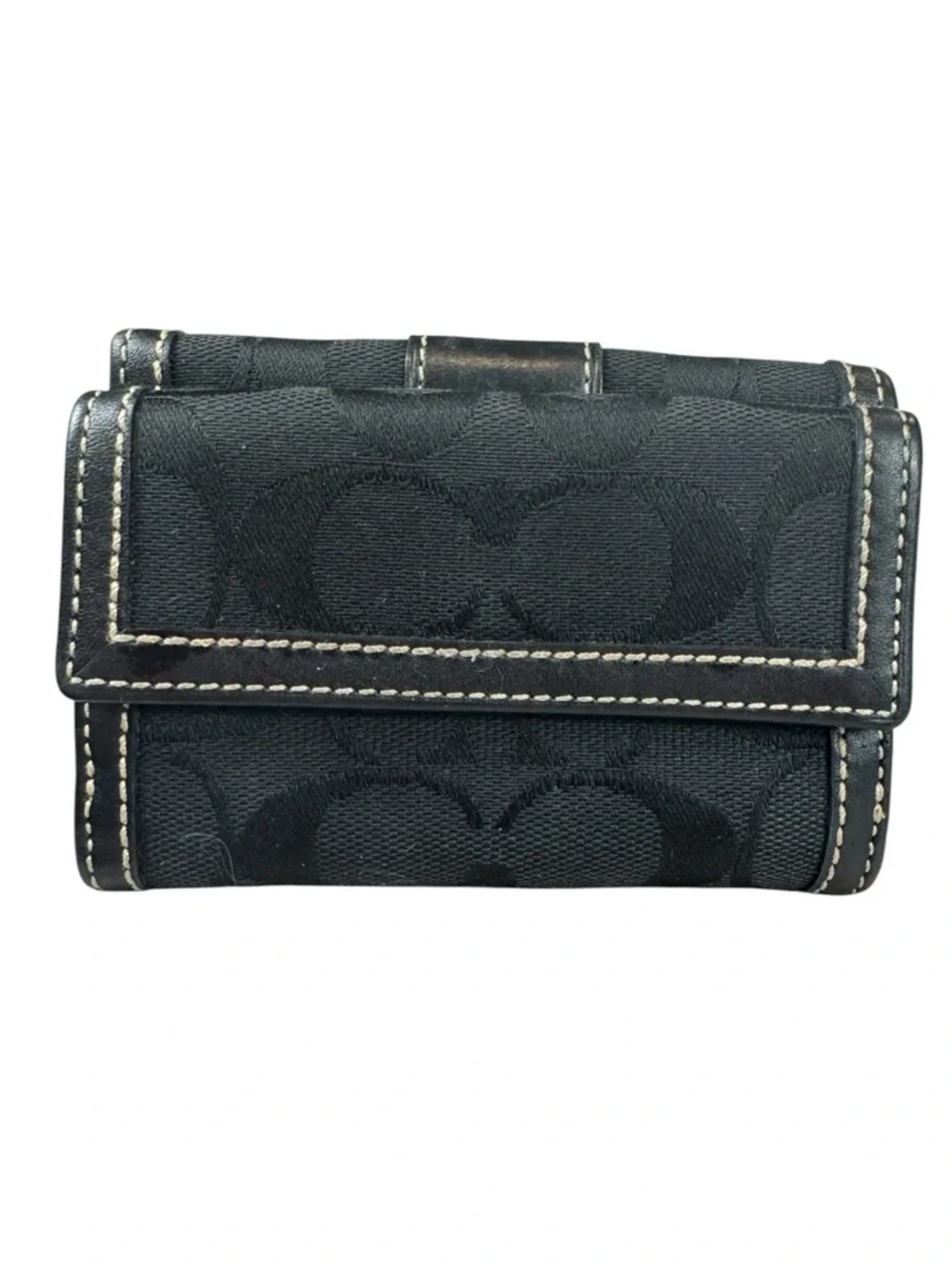 Coach Vintage Black Signature Jacquard Trifold Wallet Leather Monogram Y2K